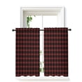 thumbnail image 1 of Black Red Buffalo Plaid Curtains 45 Inch Length, Sheer Curtains for Bedroom Living Room Window Geometric Classic Checkered Rod Pocket Voile Drapes Kitchen Curtains Small Half Window 42"x45" 2 Panels, 1 of 7
