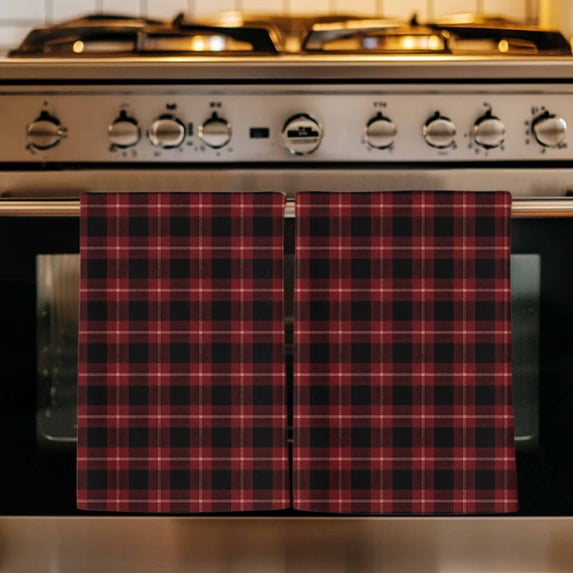 Black Red Buffalo Plaid Kitchen Towels Set of 3, Geometric Classic Checkered Absorbent Dish Towels for Kitchen, Microfiber Hand Towel, Quick Drying Tea Towel for Cleaning Decorative Dishcloths