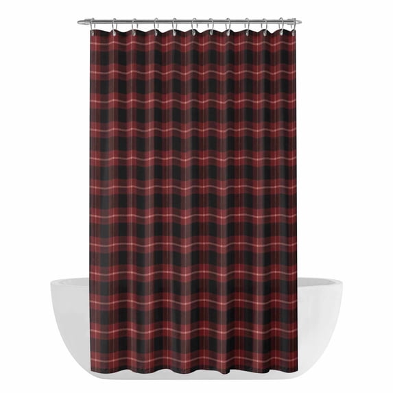 Black Red Buffalo Plaid Shower Curtain - Water Repellent Fabric Shower Curtains Washable, Geometric Classic Checkered Decorative Polyester Cloth Bathroom Curtains Modern Bath Decor 36"x72"