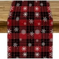 thumbnail image 1 of Black Red Buffalo Plaid Snowflake Christmas Table Runner, Winter Xmas Seasonal Holiday Dinner Table Decoration for Home Living Room Kitchen Dining Room 13x90in, 1 of 5