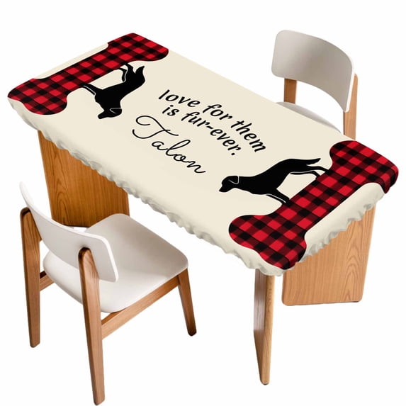 Black Red Buffalo Plaid Table Cloths for 3 Foot Rectangle Tables, Bones Cute Dogs Pets Patio Waterproof Elastic Fitted Tablecloths, Washable Rectangular Table Cover for Camping