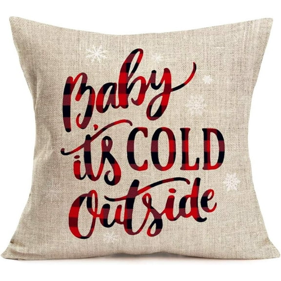 Black Red Buffalo Plaids Baby It’s Cold Outside Throw Pillow Covers Winter Seasonal Blessing Quotes Christmas Snowflake Cotton Linen Pillow Cover Cushion Cases Cotton Linen 18”x18” Pillowcase