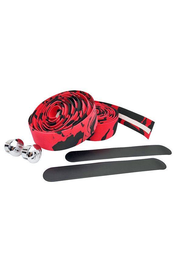 Black - Red Camouflage EVA Road Bike Handlebar Tape, Cycling Wraps w/ End Caps