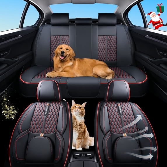 Black and Red Car Seat Covers for Ford Fusion 2010-2020 Car Seat Cover , PU Leather, 5 Piece Full Set, Waterproof, Anti-Slip, Suitable for All Seasons, Beautify the Interior of Old Cars