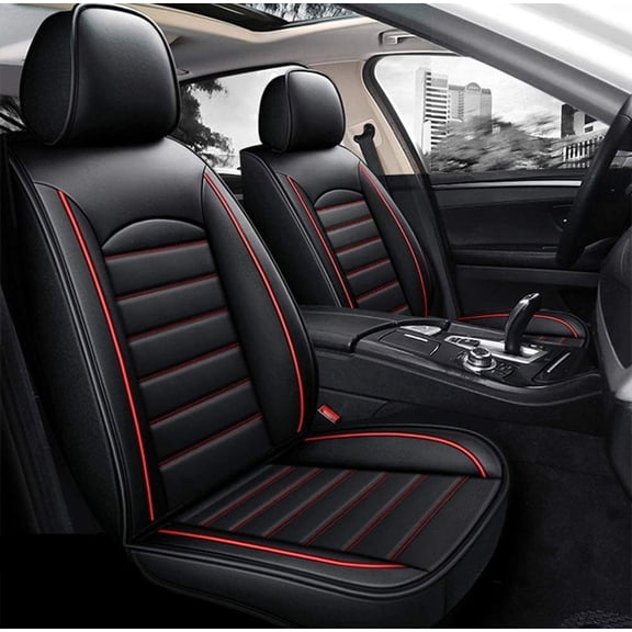 Black&Red Car Seat Covers Waterproof Premium Leather Seat Protectors Full Seat 5 Seat Front&Back Seat Custions Automotive Universal Fit for Most Cars