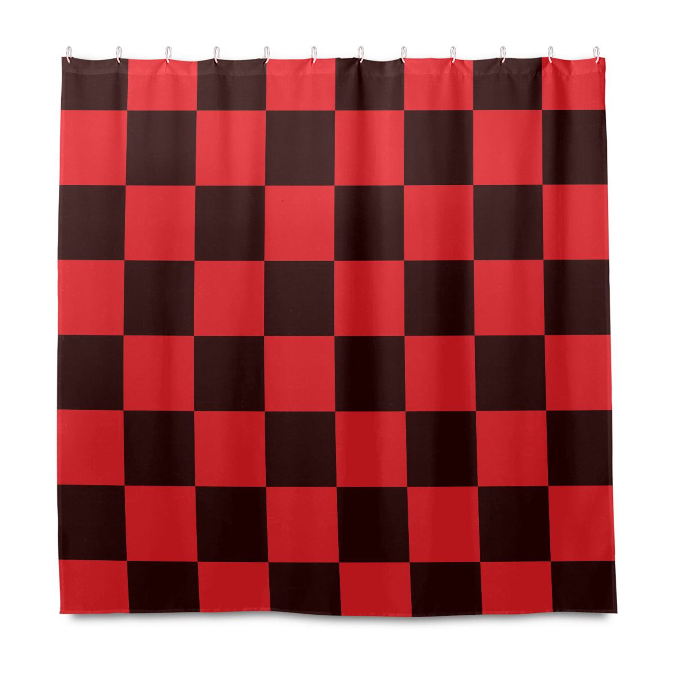 Black Red Checked Pattern Shower Curtain Liners Waterproof 72 Inch with ...