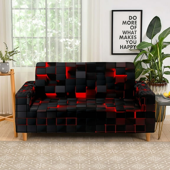 Black Red Checkered Microfiber Sofa Slipcover, 1-4 Seater Digital Print