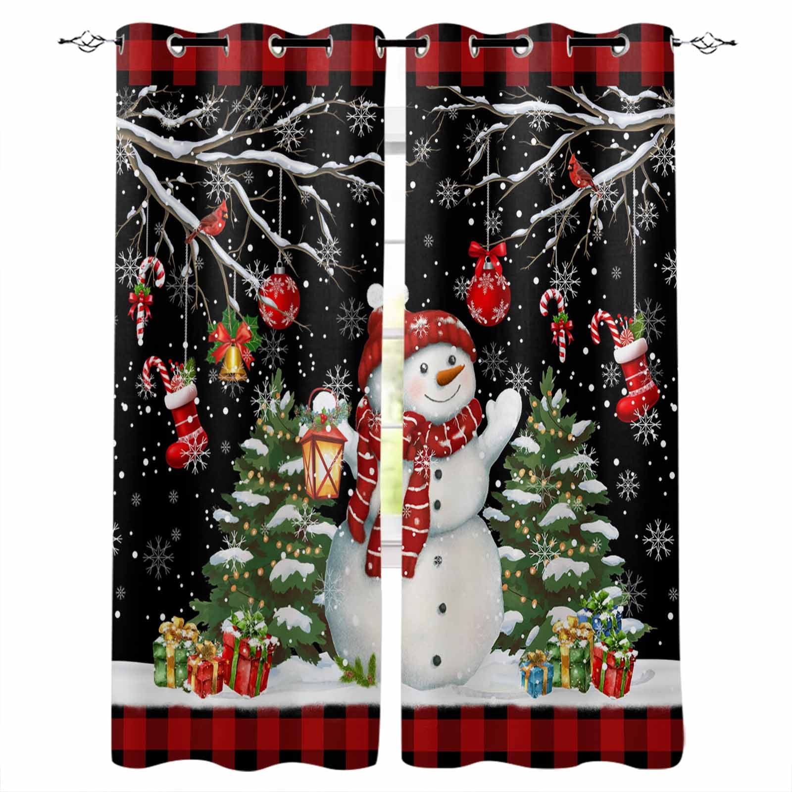 Black Red Christmas Blackout Curtains 90 Inch Length 2 Panels Set for ...