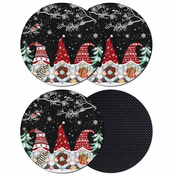 Black Red Christmas Coasters Set of 4, Absorbent Coasters for Drinks, Gnomes Xmas Tree Snowflake Gifts Birds Coaster for Desk Coffee Table Protection, Home Decor House Warming Gifts 4"