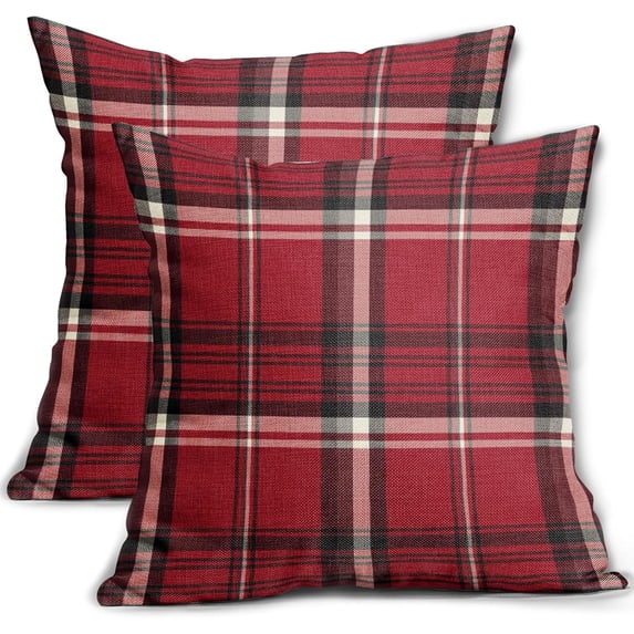 Black Red Christmas Plaid Pillow Covers 20x20 Set of 2 Xmas Buffalo Tartan Print Holiday Decorative Throw Pillows Outdoor Pillowcase Square Linen Farmhouse Cushion Case Decor for Couch Sofa Bed
