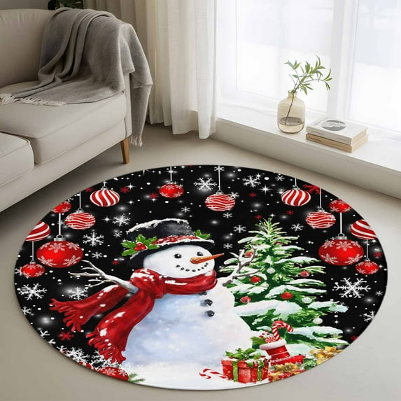 Black Red Christmas Round Rug 3ft Washable Circle Entryway Rugs Non ...