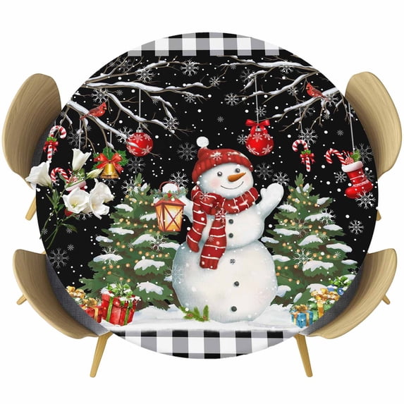 Black Red Christmas Round Tablecloth, Fitted Table Cover with Elastic — free download