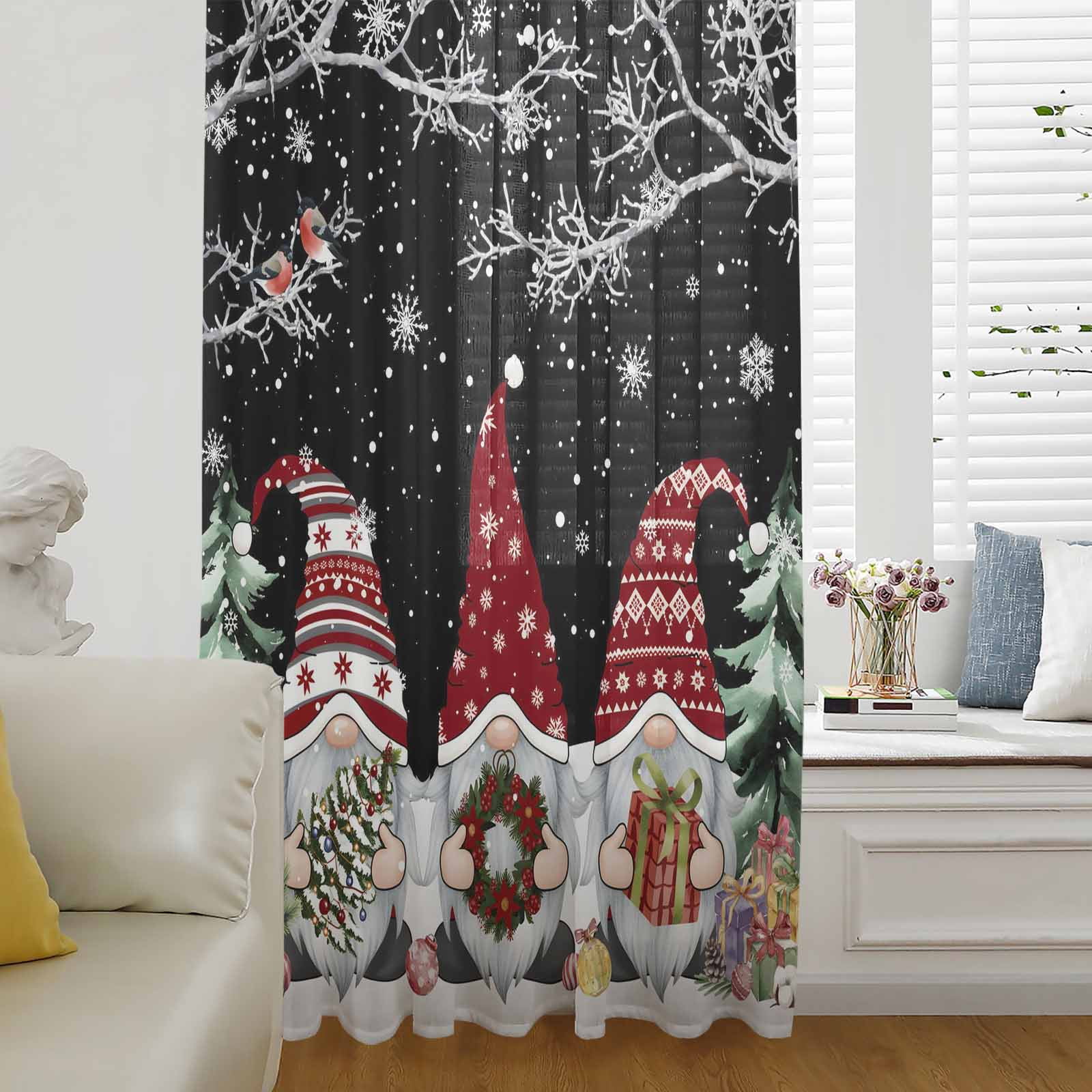 Black Red Christmas Semi Sheer Curtains Drapes for Living Room,Bedroom ...