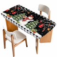 thumbnail image 1 of Black Red Christmas Table Cloths for 3 Foot Rectangle Tables, Snowman Xmas Tree Snowflake Gifts Ball Patio Waterproof Elastic Fitted Tablecloths, Washable Rectangular Table Cover for Camping, 1 of 8