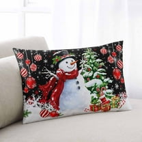 Black Red Christmas Throw Pillow Cover, Pillowcase Protectors with Zipper, Breathable Decorative Lumbar Pillow Case Cover, Snowman Xmas Tree Ball Gifts Winter Pillow Shams for Couch Sofa 16x24Inch