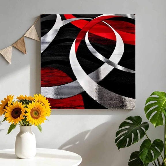 Black Red Circle Canvas Wall Art, Geometric Lines Framed Picture Canvas Wall Art Print Decor Artwork Decorations for Living Room Bedroom Ready to Hang 10" x 10"