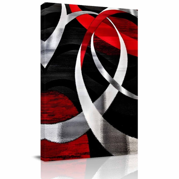 Black Red Circle Canvas Wall Art for Living Room, Geometric Lines Wall Decor Framed Artwork Pictures Ready to Hang for Bedroom Office Home Decor