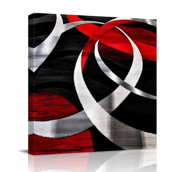 Black Red Circle Canvas Wall Art for Living Room, Geometric Lines Wall Decor Framed Artwork Pictures Ready to Hang for Bedroom Office Home Decor