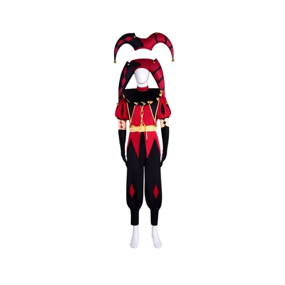 Black Red Clown Costume for Men, Jester Black Red Bodysuit, Halloween Cosplay Outfit for Masquerade Party