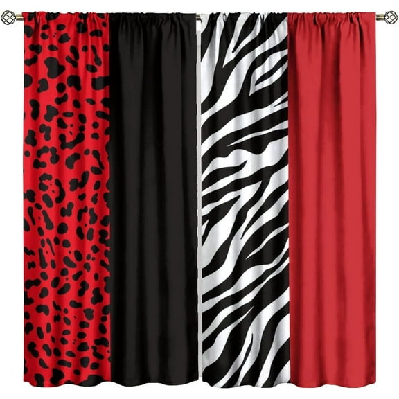 Black Red Curtains Leopard and Zebra Animal Print Window Drapes Thermal Insulated Curtains 2 Panels, Room Darkening for Living Room Bedroom Window Treatments 42x84Blackout