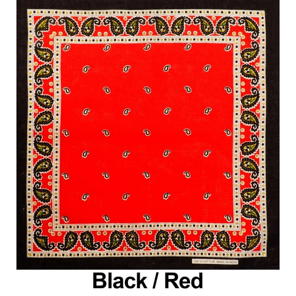 Black Red Design Print Cotton Bandana (22 inches x 22 inches)