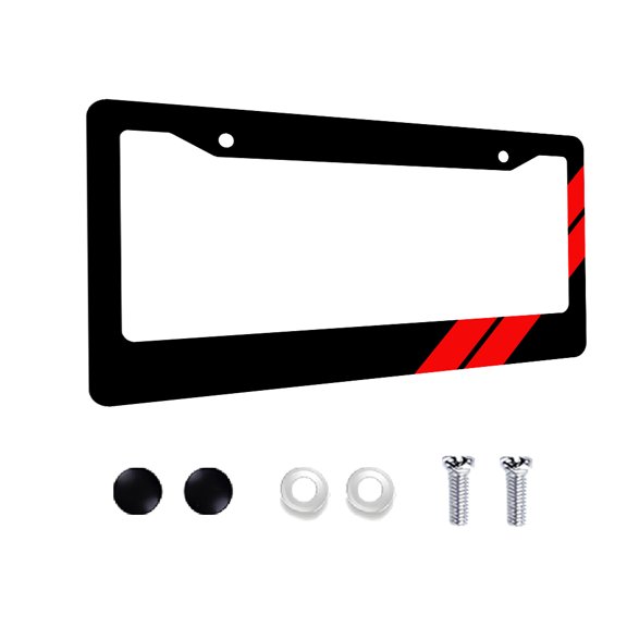 Black & Red Diagonal Stripe Aluminum License Plate Frame - 6x12 Inch US Standard, Rust-Proof Metal License Plate Holder with Mounting Screws & Caps, Fits Front/Rear Auto Plates