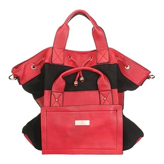 Black Red Double Adjustable Strap Zip Closure Womens Tote Bag