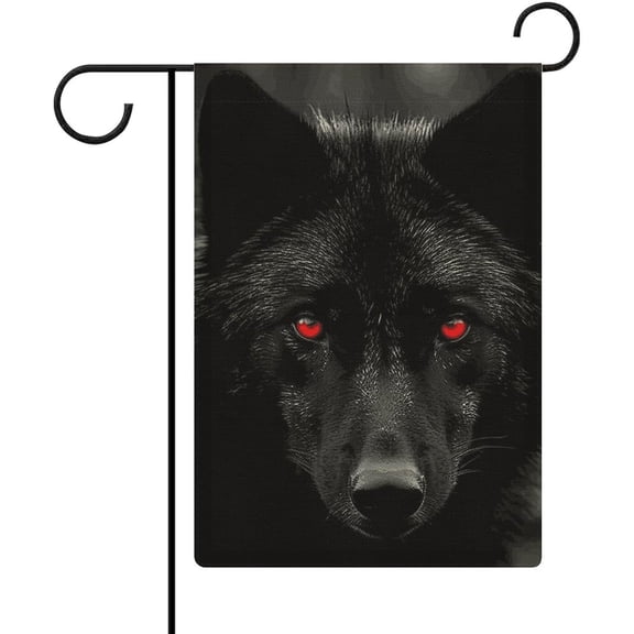 Black Red Eyed Wolf Garden Flags 12x18 Inch Double Sided Outside Yard Flags Small Burlap Welcome Holiday Seasonal Farmhouse Decoration House Garden Flag for Outside Personalized Outdoor Flag