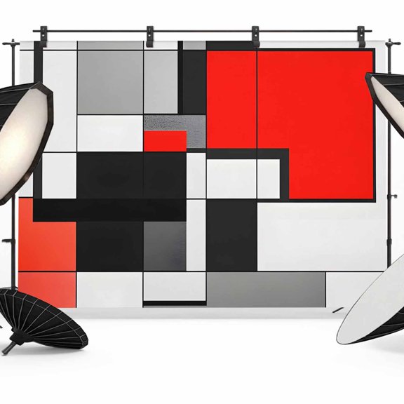 Black Red Geometric Backdrop for Photography,Fabric Photo Background Backdrop,Red White Abstract Art Modern Photo Booth Background for Portrait Photoshoot Video Wedding Decoration Banner 12x8ft