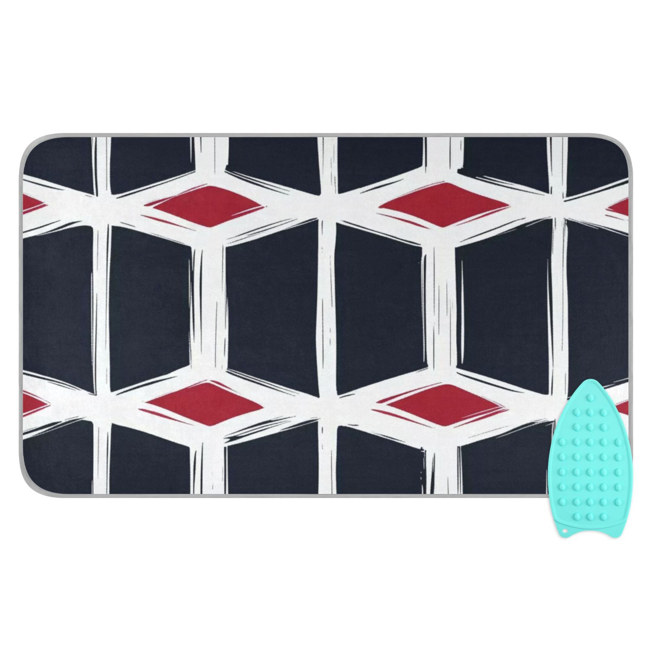Black Red Geometric Ironing Mat Blanket for Table Top Travel Portable Ironing Board Pad 47.2x27.6 Inch