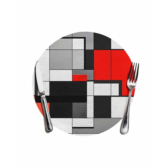Black Red Geometric Round Placemats for Dinning Tables,Heat-proof ...