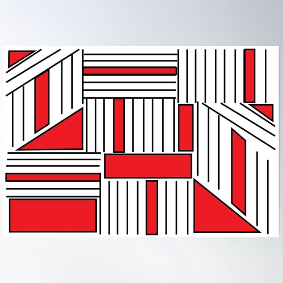 Black Red Geometric Vector Seamless Pattern Poster Wall Art, Modern Wall Decor For Living Room Bedroom, 24x36 UNFRAMED