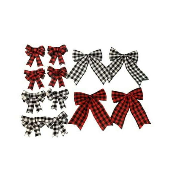 Black Red Gingham Buffalo Linen Material Plaid Check Bows Christmas (6 1/2" x 10" Large, 4" x 5 1/2" Small)
