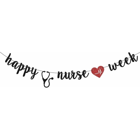 Black & Red Glitter Happy Nurses Week Banner, Nurses Appreciation Week Decorations Banner, Thank You Nurses Party Decorations, Happy CNA Week Party Decorations Supplies
