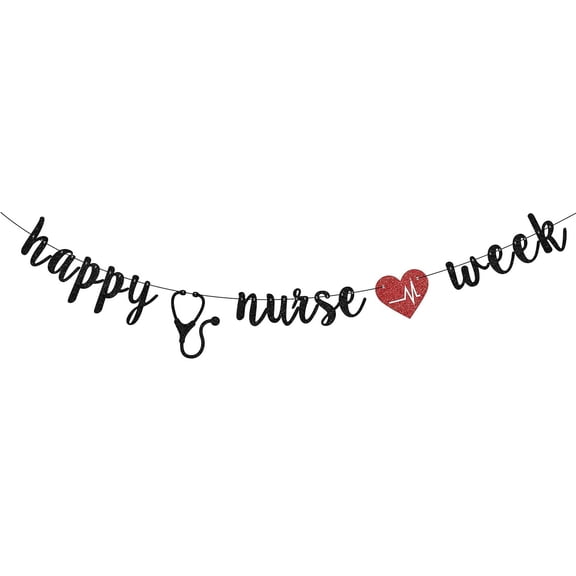 Black & Red Glitter Happy Nurses Week Banner, Nurses Appreciation Week Decorations Banner, Thank You Nurses Party Decorations, Happy CNA Week Party Decorations Supplies