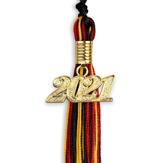 Black/Red/Gold Mixed Color Graduation Tassel with Gold Date Drop