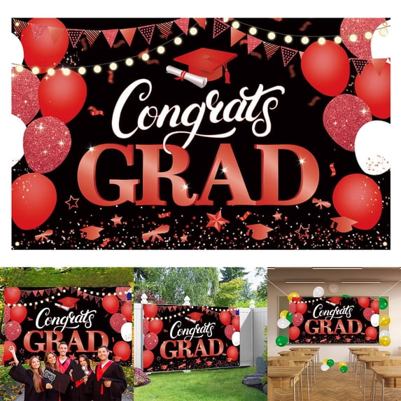 Black and Red Graduation Backdrop for Class of 2026, Congrats Grad Banner Photography Background, Black Red Congrats Graduate Party Decorations Banner for School Graduation Prom Supplies