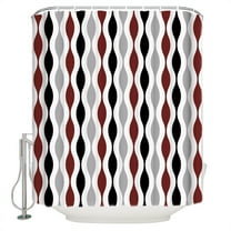 Black Red Gray Shower Curtain, 36" x 72", Medieval Print Waves Geometric Waterproof Bathroom Curtain Washable Shower Curtain Set with 12 Hooks