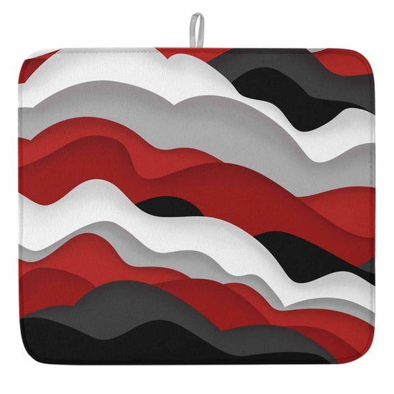 Black Red Grey Gradient Waves Dish Drying Mat, Abstract Lines Absorbent Dish Drying Matt Pad for Kitchen Countertops,Sinks,Dish Drainer Racks, Large 18x24inx1PC,,