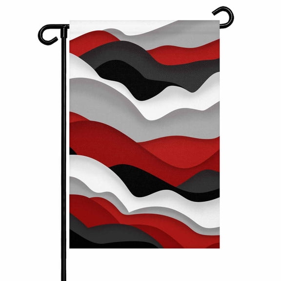 Black Red Grey Gradient Waves Garden Flags for Outside Abstract Lines Double Sided Yard Flags Outdoor House Decoration, Small 12X18 Inch,