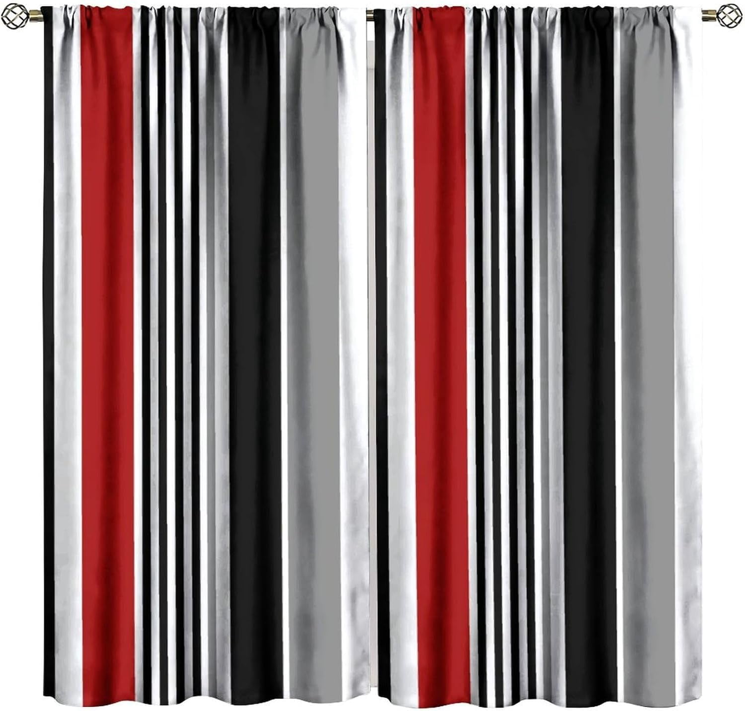 Black Red Grey Stripe Blackout Curtains, Modern Texture Rod Pocket ...