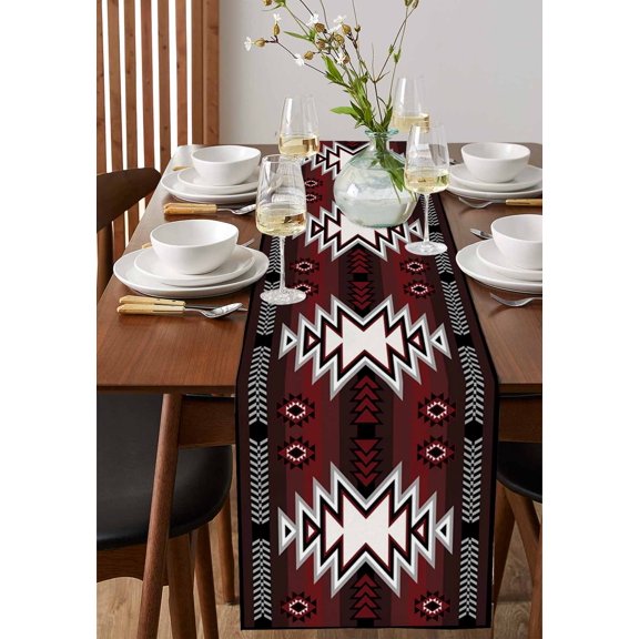 Black Red Grey Vertical Stripes Table Runner 13x72in Non-Slip Cotton Linen Table Runners, Classic Striped Dresser Scarves TableRunner for Dinner Kitchen Dining Wedding Party