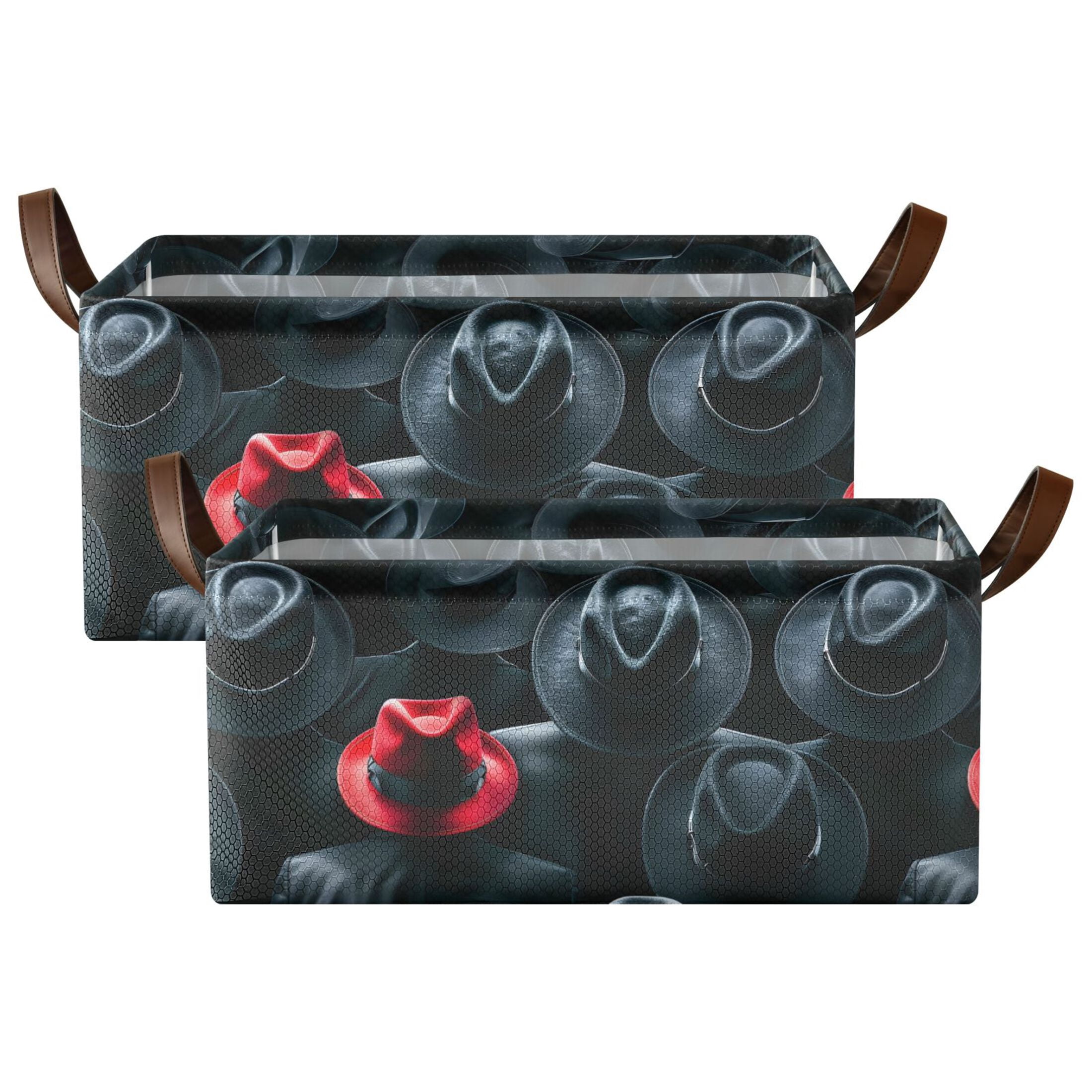 Black Red Hat 2 Pcs Collapsible Storage Bins Fabric Shelf Baskets with Handles 16.9"x11.4"x7.7" Closet Organizer