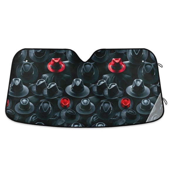 Black Red Hat Car Windshield Sun Shade Foldable Car Front Window Visor Heat and UV Protection 53x23.5
