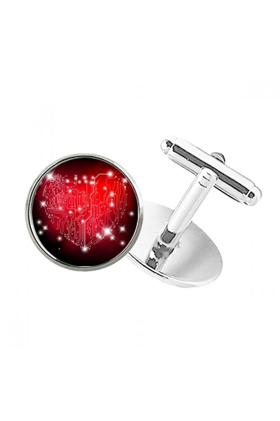Black Red Heart Shaped Valentine Round Button Cuff Clip Stud Cufflinks