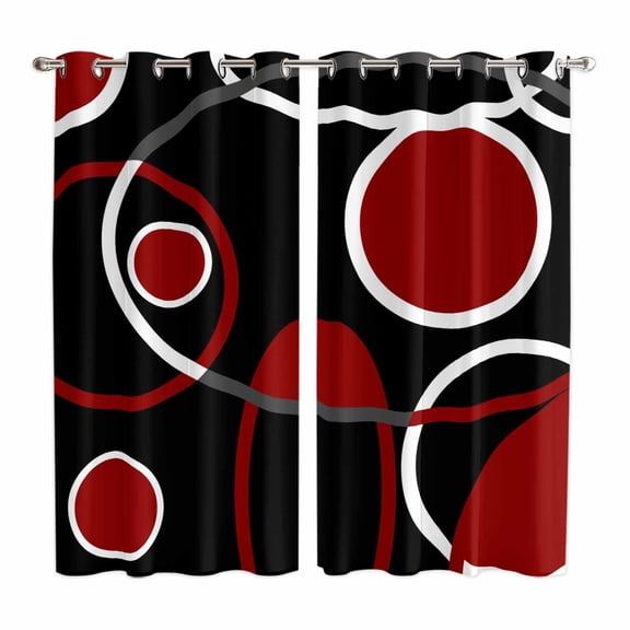 Black Red Kitchen Curtains 84 Inch Length, White Circle Geometric Abstract Texture Grommet Top Bedroom Living Room Curtains, Light Filtering Cafe Curtain Drapes 2 Panels Set 104''x84''