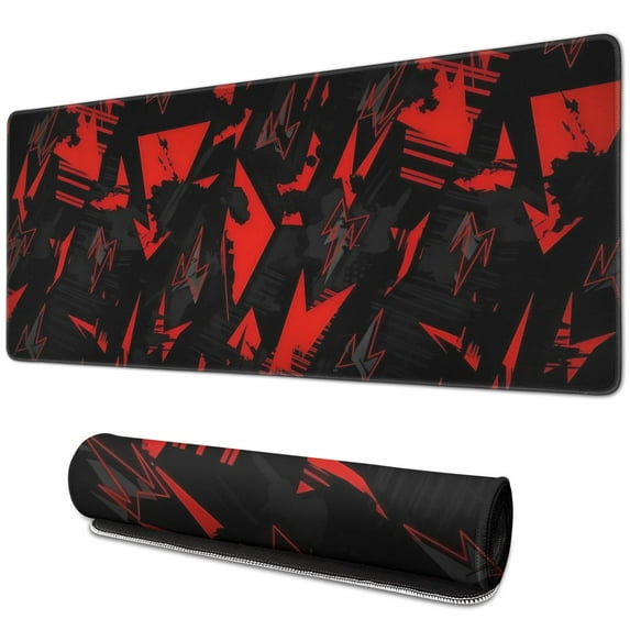 Black Red Large Gaming Mouse Pad (31.5x11.8 inch) - Non-Slip Desk Keyboard Mat for Enhanced Gaming and Office Work Performance