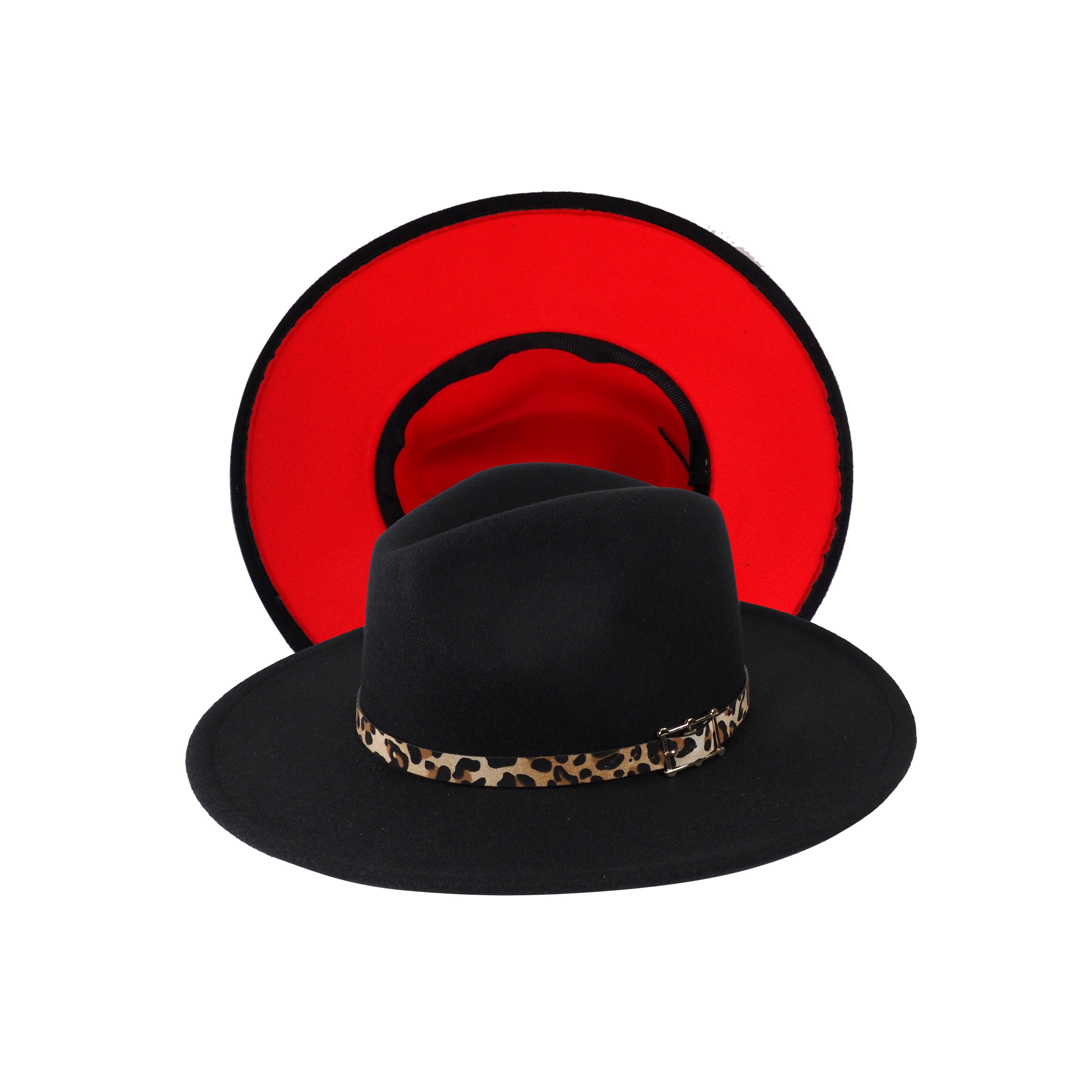 Black & Red Animal Print Wide Brim Hat Panthera | Wine Leopard Profile Fedora | Handmade Millinery  main image 2