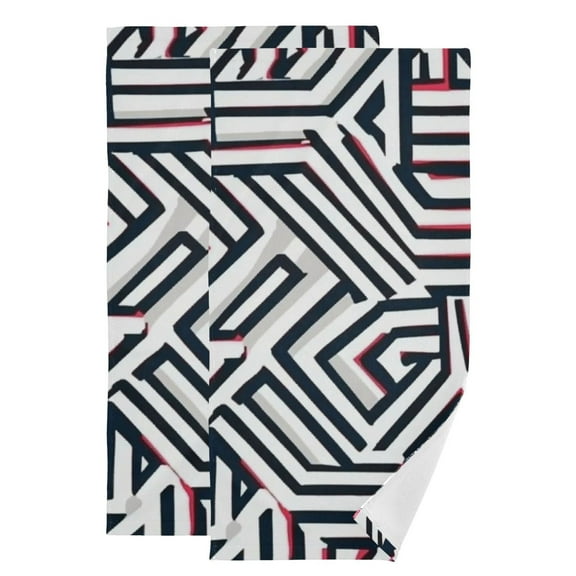 Black Red Lines Geometry Hand Towel Absorbent Bath Towels for Bathroom Sports Gym(28.3" X 14.4") Set of 2