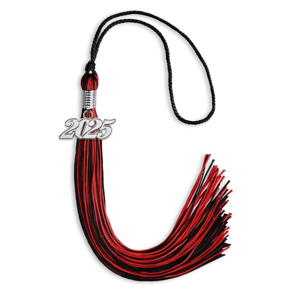 Endea Graduation Black/Red Mixed Color Graduation Tassel with Silver Date Drop